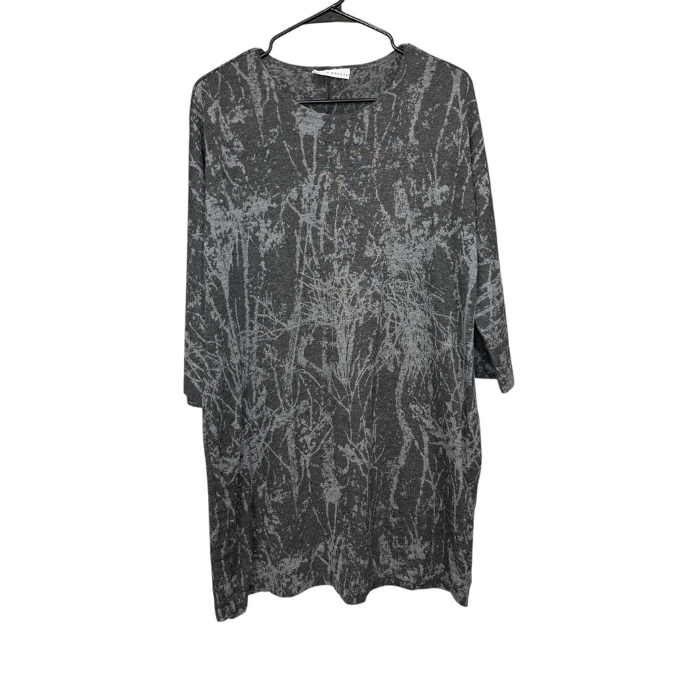 Bryn Walker Dress Ruched‎ Sides Gray Abstract Pullover Lagenlook Stretch Medium